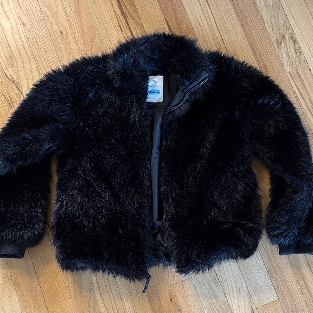 Kids Black Faux Fur Jacket - fuzzy and warm!